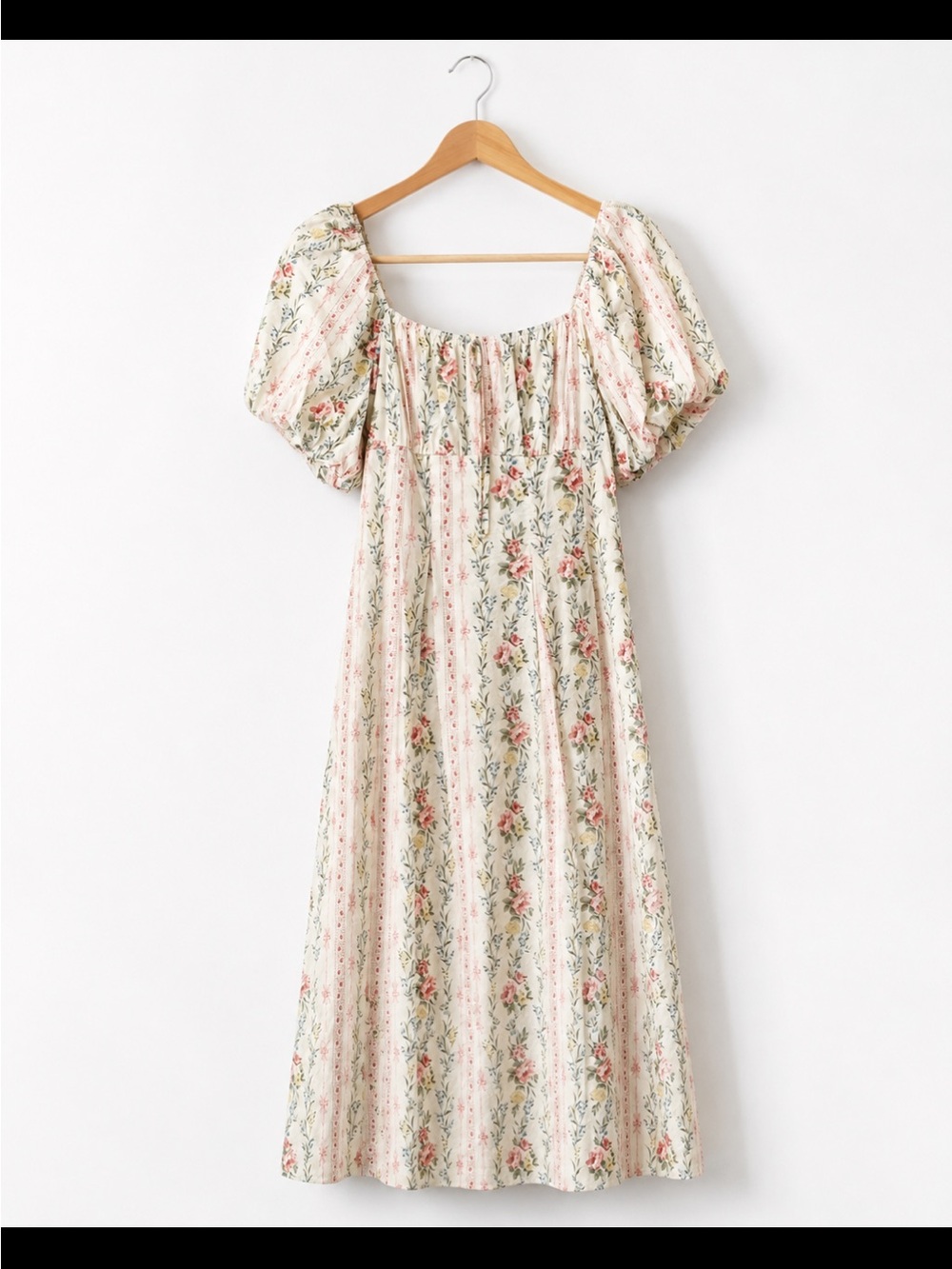 Storia Cream Midi Dress with Pink Floral Print worn once
